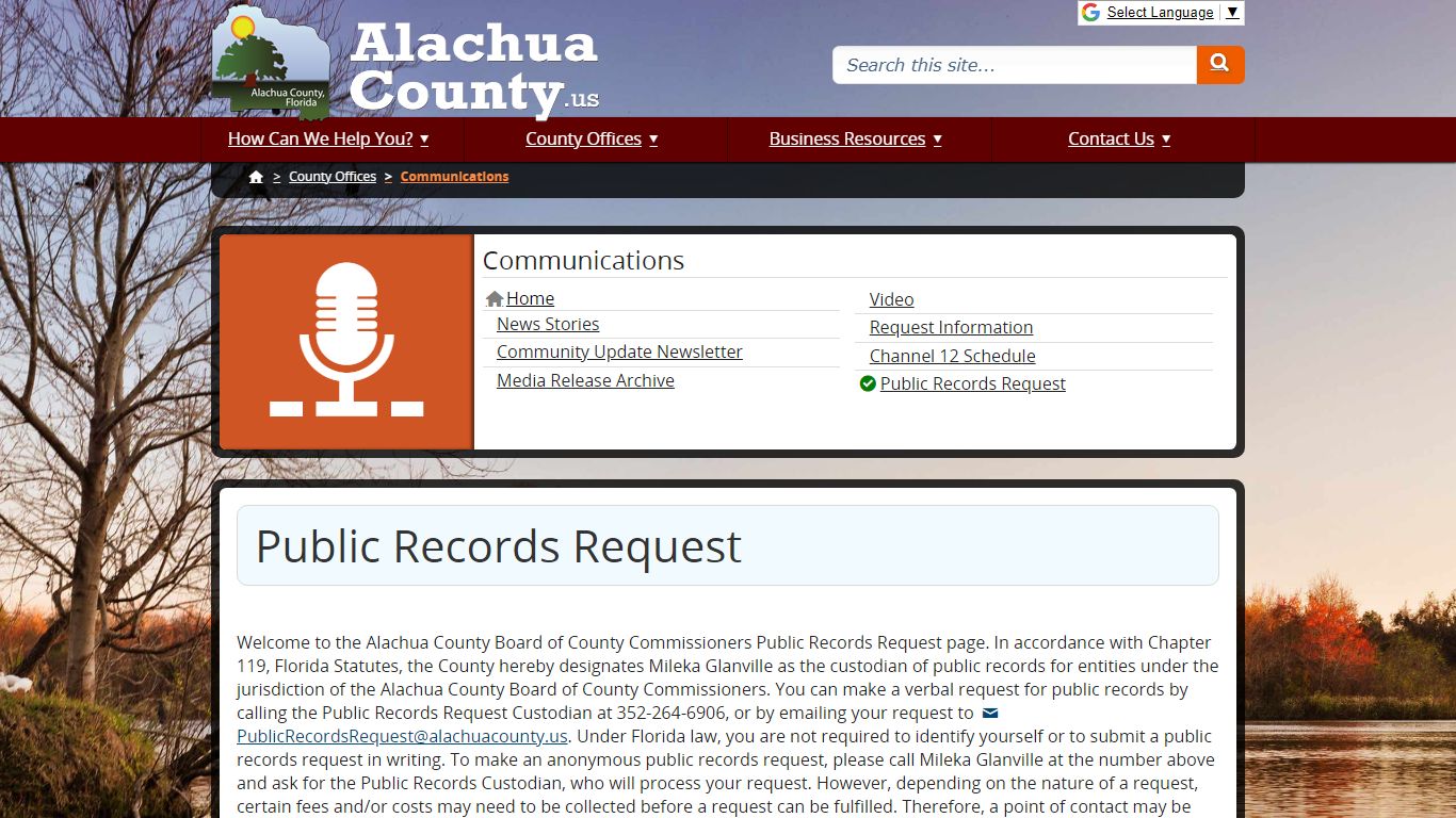 Public Records Request - Alachua County, Florida